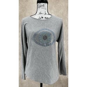 Rachel Zoe Evil Eye Rhinestone Sweater Size Large Cashmere Blend Edgy Cozy